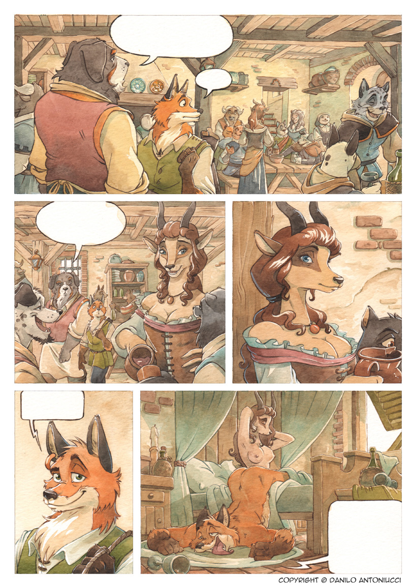 after_sex anthro bed bedroom breasts butt container cup empty_speech_bubble female furniture male male/female nipples smile smirk speech_bubble furryrevolution antelope bovid canid canine canis domestic_dog fox mammal comic preview