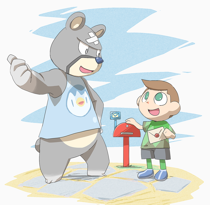 anthro blue_nose bottomwear clothing duo humanoid_hands male shirt shorts slightly_chubby topwear tekimi animal_crossing nintendo curt_(animal_crossing) villager_(animal_crossing) bear human mammal 2011