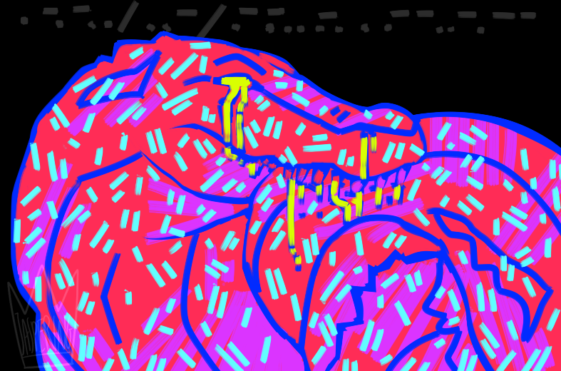 ambiguous_gender bite biting_own_tail black_background blood bodily_fluids colored_blood empty_eyes feral morse_code nosebleed red_body red_scales scales sharp_teeth simple_background snout solo tail tail_bite tail_in_mouth teeth unusual_blood unusual_bodily_fluids yellow_blood yellow_eyes yellow_tears jaspering alligator alligatorid crocodilian reptile scalie 2018 colorful_theme digital_drawing_(artwork) digital_media_(artwork) shaded watermark