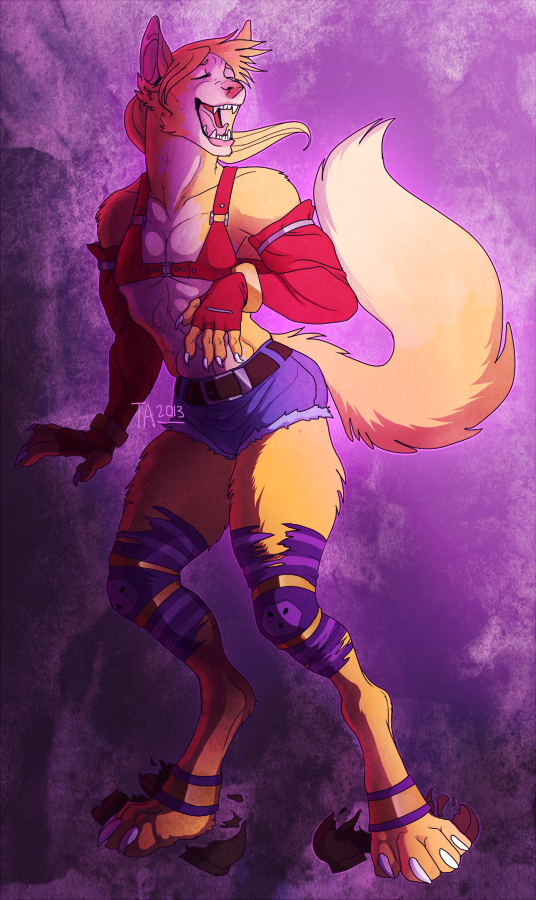 anthro arm_warmers armwear bottomwear bra claws clothed clothing crossdressing denim denim_clothing femboy legwear male open_mouth shorts solo torn_clothing transformation underwear tameraali bloody_roar konami fox_(bloody_roar) hans_taubemann canid canine fox mammal 2013