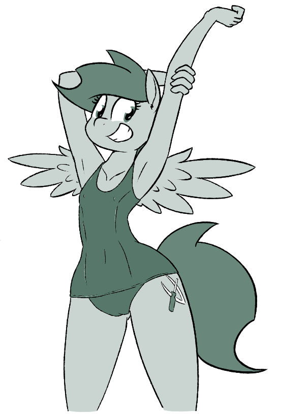 anthro anthrofied camel_toe clothed clothing cutie_mark feathered_wings feathers female one-piece_swimsuit solo swimwear wings whatsapokemon hasbro my_little_pony mythology jade_shine equid equine mammal mythological_creature mythological_equine pegasus