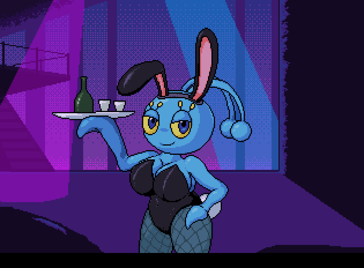 big_breasts blue_body blue_skin bottle bouncing_breasts breasts bunny_costume cleavage clothed clothing container costume dating_sim dialogue dialogue_box dialogue_choice fake_ears fake_rabbit_ears fake_tail female fishnet_clothing fishnet_legwear glass hand_on_hip header holding_object legwear looking_at_viewer nightclub solo spotlight taking_order talking_to_viewer text text_box tray waiter yellow_eyes naughtysableye nintendo pokemon generation_4_pokemon humanoid legendary_pokemon manaphy pokemon_(species) 2021 animated digital_media_(artwork) english_text pixel_(artwork) pixel_animation short_playtime