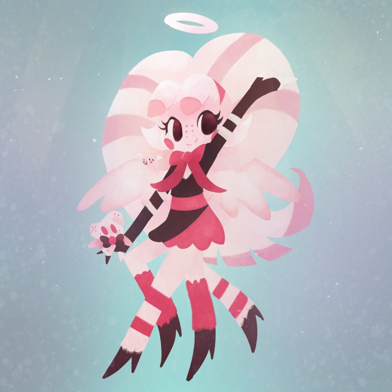 4_legs anthro clothed clothing dress female halo plushie smile solo ketsuusagi hazbin_hotel molly_(hazbin_hotel) angel arachnid arthropod spider 1:1 lineless