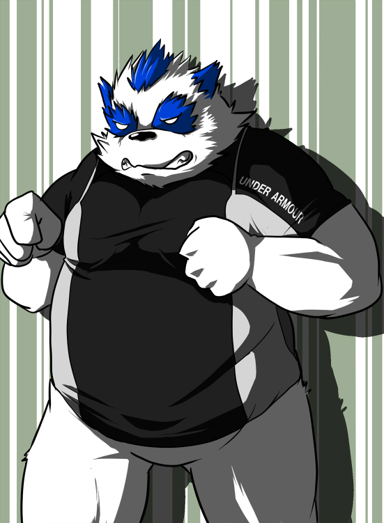 anthro belly blue_body blue_fur clothing fur humanoid_hands kemono male overweight overweight_anthro overweight_male shirt solo topwear white_body white_fur hasukichi bemani konami pop'n_music pandeth_(pop'n_music) bear giant_panda mammal 2011