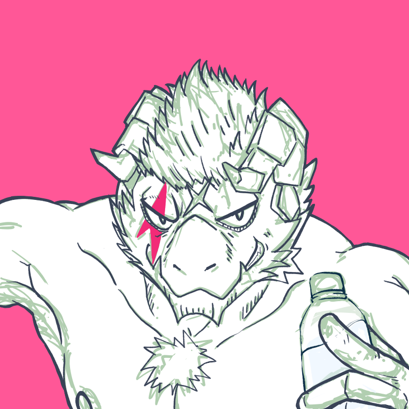 anthro body_hair bottle chest_hair clothed clothing container grin horn magenta_background male muscular muscular_anthro muscular_male nipples pecs smile solo topless water_bottle to_hakuto lifewonders live_a_hero mythology giansar dragon mythological_creature mythological_scalie scalie 1:1 sketch