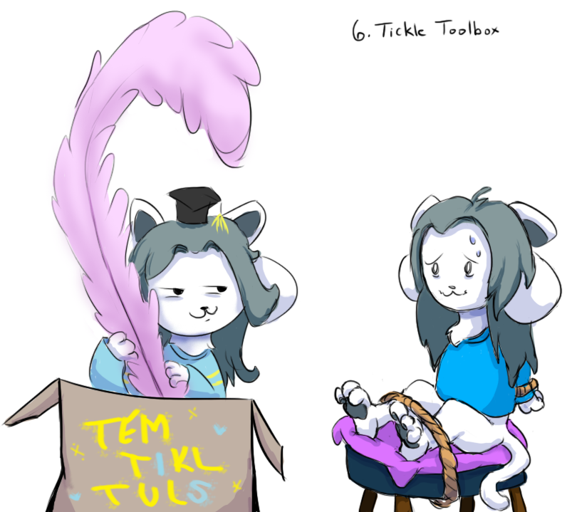 anthro clothed clothing duo fur hair imminent_tickling text tickle_torture tickling topwear white_body white_fur ticklishshenanigansau undertale undertale_(series) bob_(undertale) temmie_(undertale) canid canine felid feline mammal tem english_text