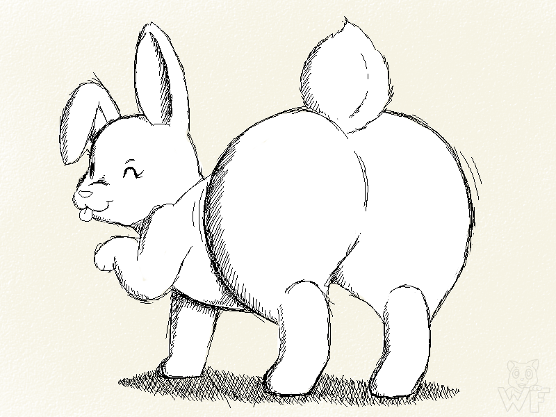 all_fours ambiguous_gender big_butt butt clothing feral looking_at_viewer looking_back looking_back_at_viewer one_eye_closed paws raised_paw raised_tail shaking_butt shirt solo tail tongue tongue_out topwear wink winking_at_viewer wafflefox lagomorph mammal 4:3 sketch