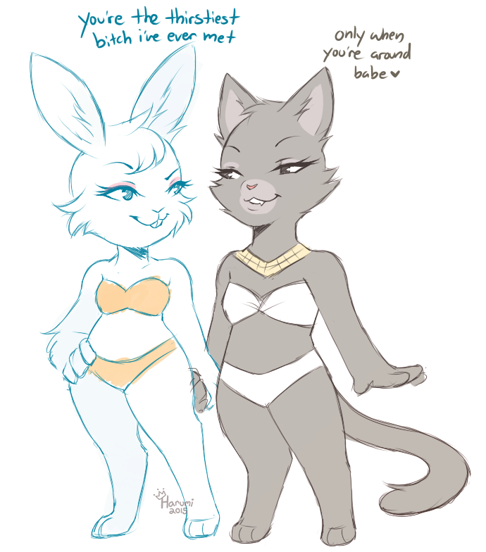 3_toes anthro barefoot clothing dialogue digitigrade duo feet female female/female heart_symbol profanity toes harumi zoobe bunny_(zoobe) domestic_cat felid feline felis lagomorph leporid mammal rabbit