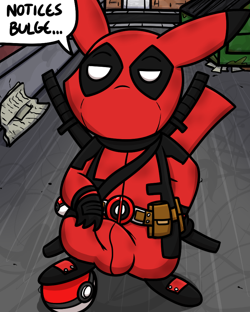 alley bulge clothed clothing erection fur male mask melee_weapon solo sword text weapon pokefound marvel nintendo pokemon deadpool generation_1_pokemon mammal pikachu pokemon_(species) 2019 4:5 crossover digital_media_(artwork) english_text