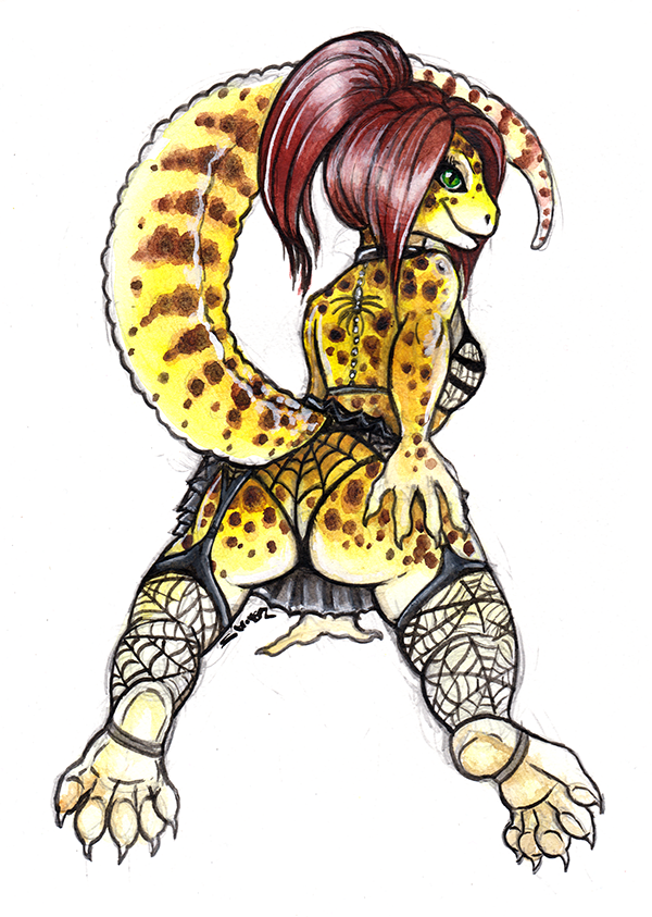 anthro butt clothing female hair lingerie solo shiverz eublepharid gecko leopard_gecko lizard reptile scalie sketch