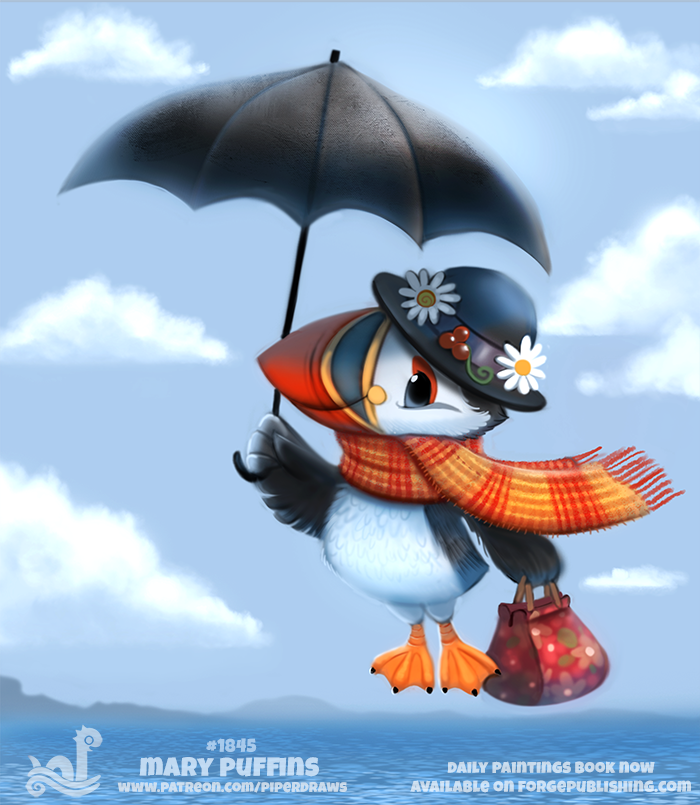 black_body black_eyes black_feathers clothing cloud daisy_(flower) feathered_wings feathers feral flower flying hat headgear headwear humor outside plant pun purse scarf sky solo text umbrella white_body white_feathers wings piper_thibodeau disney mary_poppins mary_poppins_(character) alcid avian bird lari puffin 2017 digital_media_(artwork) digital_painting_(artwork) english_text