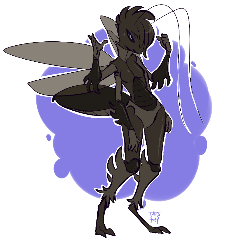 antennae_(anatomy) anthro arthropod_abdomen breasts digitigrade female insect_wings multi_arm multi_limb non-mammal_breasts nude solo wide_hips wings drpepsi jete_(drpepsi) arthropod cricket insect orthopterid 2013