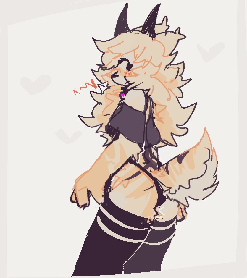 anthro bell bell_collar blush clothed clothing collar female fur hair heart_symbol horn intersex intersex/female legwear long_hair looking_at_viewer partially_clothed solo tail thigh_highs underwear squawq onyx_(squawq)