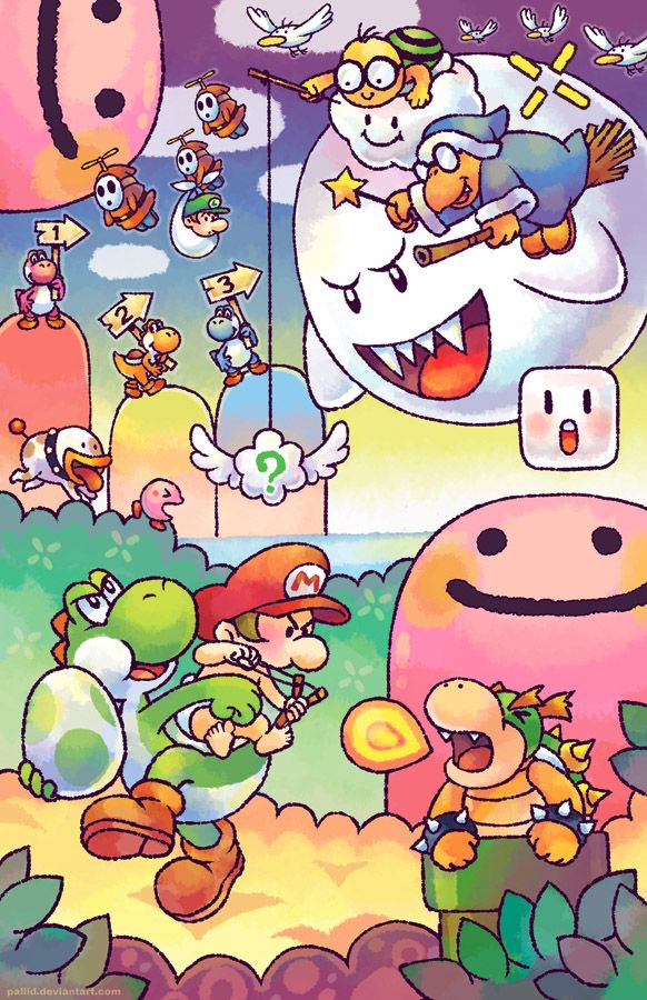 blue_body blue_skin blush clothing feathers fly_guy hat headgear headwear orange_body orange_skin pink_body pink_skin sign text text_on_clothing text_on_hat text_on_headwear white_body white_feathers winged_cloud wings pallid_(artist) mario_bros nintendo yoshi's_island baby_bowser baby_luigi baby_mario bouncy_(yoshi) bowser kamek luigi mario milde poochy avian bird boo_(mario) cyan_yoshi goonie green_yoshi koopa lakitu lakitu's_cloud magikoopa orange_yoshi pink_yoshi scalie yoshi brother_(lore) brothers_(lore) sibling_(lore) twins_(lore)