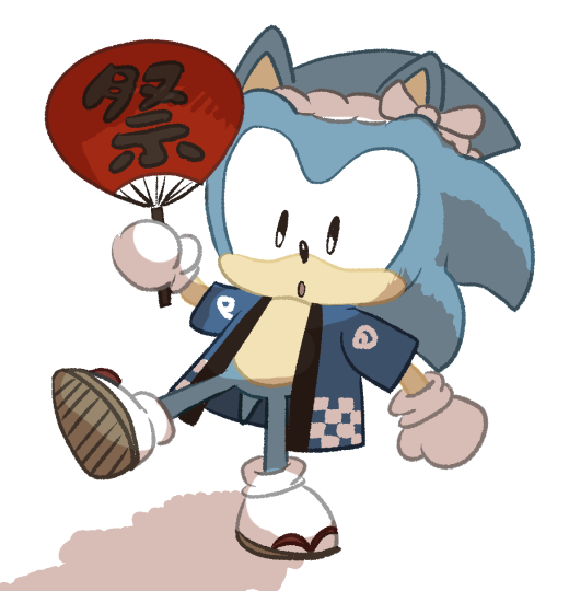 anthro black_eyes blue_body blue_clothing blue_fur blue_shirt blue_topwear clothing footwear fur gloves hand_fan handwear headgear headwear holding_object male sandals shirt shoes simple_background socks solo topwear uchiwa_fan white_background sikai sega sonic_the_hedgehog_(series) sonic_the_hedgehog eulipotyphlan hedgehog mammal