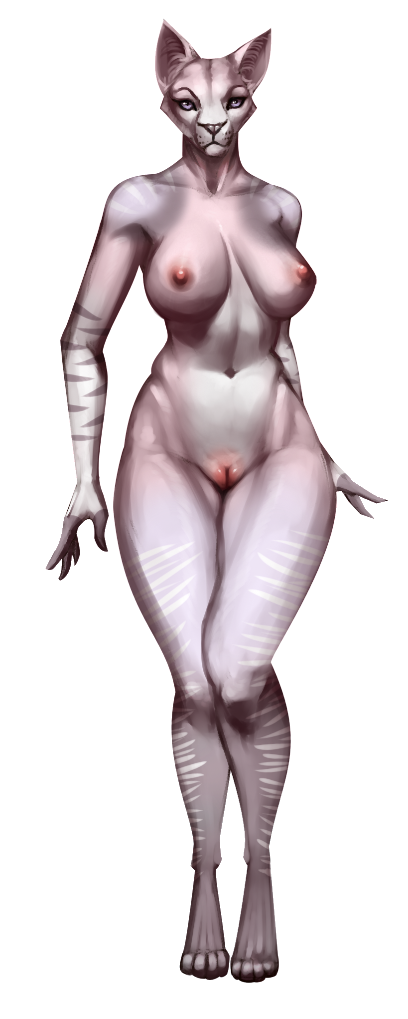 anthro big_breasts breasts butt claws female fur genitals grey_body grey_fur nipples nude pussy simple_background solo stripes thescarletartist felid leopard mammal pantherine 2018 alpha_channel digital_media_(artwork) hi_res