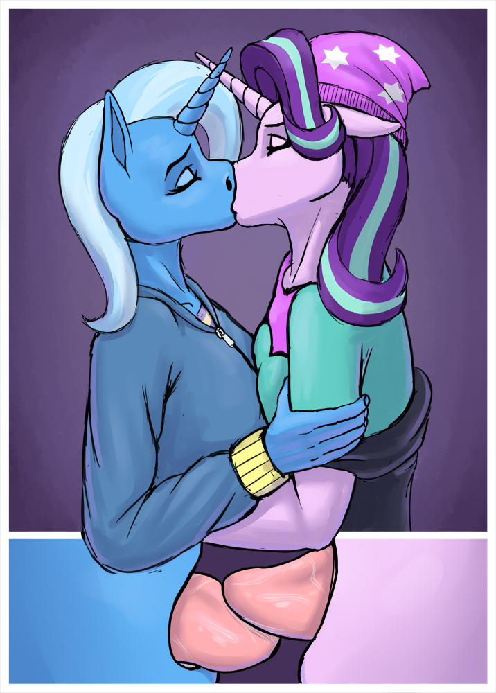 anthro anthrofied beanie blue_body blue_hair close-up clothed clothing duo eyes_closed female female/female french_kissing hair hat headgear headwear horn kiss_on_lips kissing licking_tongue multicolored_hair pink_body purple_hair tongue tongue_out tongue_play topwear two_tone_hair unicorn_horn wwredgrave equestria_girls friendship_is_magic hasbro my_little_pony mythology starlight_glimmer_(mlp) trixie_(mlp) equid equine mammal mythological_creature mythological_equine unicorn 2017 colored_sketch digital_media_(artwork) sketch