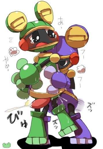 blush bodily_fluids cum cum_inside duo ejaculation genital_fluids machine male male/male open_mouth teary_eyes text thrust_lines thrusting capcom mega_man_(series) mega_man_battle_network toadman.exe amphibian frog net_navi robot toad_(frog) japanese_text