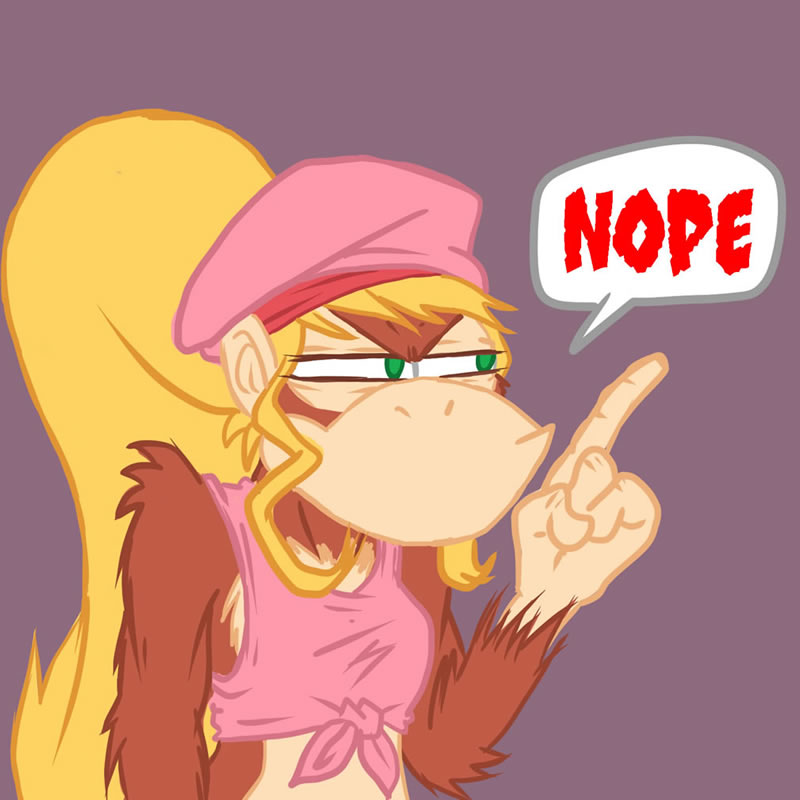 anthro blonde_hair female green_eyes hair long_hair nope rocker solo shesamonkey diddy_kong_racing donkey_kong_(series) nintendo rareware dixie_kong ape haplorhine kong mammal primate 1:1 meme reaction_image