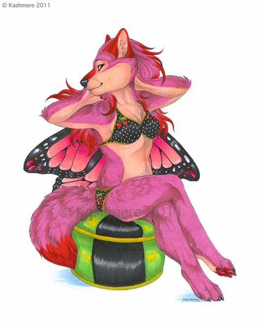 anthro biped bra clothed clothing feet female fur hindpaw insect_wings lepidopteran_wings looking_at_viewer panties paws pink_body pink_fur sitting skimpy solo tail underwear wings kashmere maraschino arthropod butterfly butterfly_furry canid canine canis hybrid insect lepidopteran mammal wolf 2011