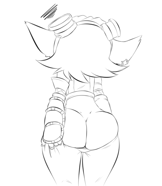 big_butt butt clothed clothing eyewear female goggles hand_on_butt simple_background solo white_background bandlebro league_of_legends riot_games tencent tristana_(lol) humanoid yordle monochrome sketch