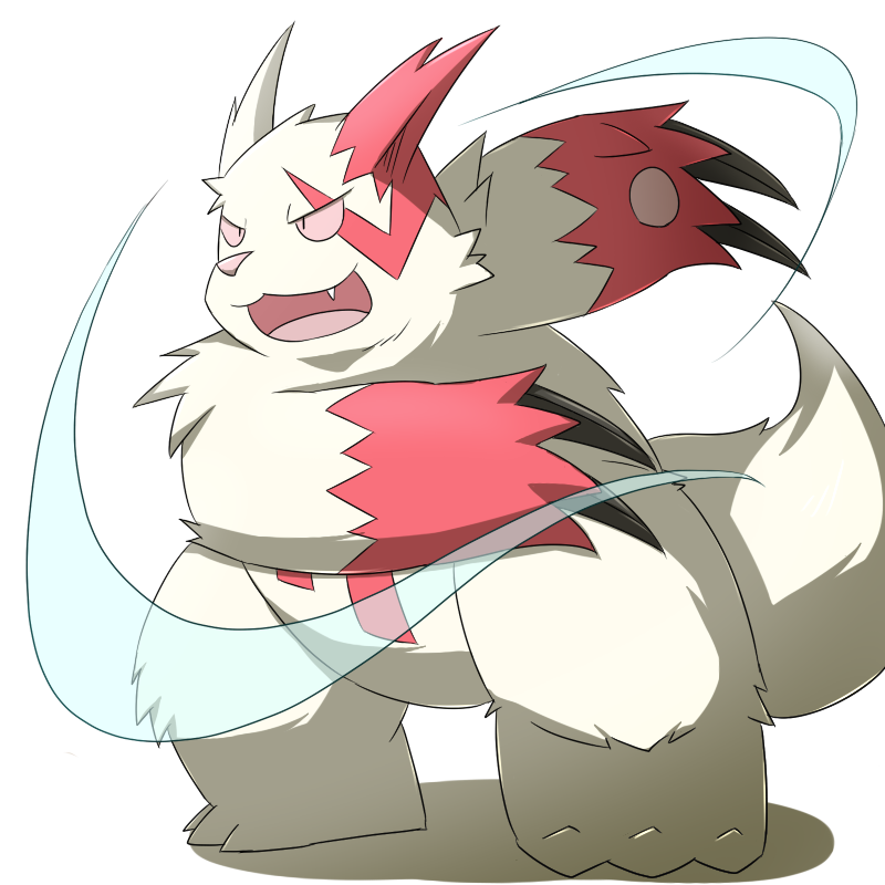 anthro belly cute_fangs fangs fur kemono male markings overweight overweight_anthro overweight_male pink_nose red_body red_fur red_markings simple_background solo teeth white_background white_body white_fur emufu nintendo pokemon generation_3_pokemon pokemon_(species) zangoose 1:1 2015