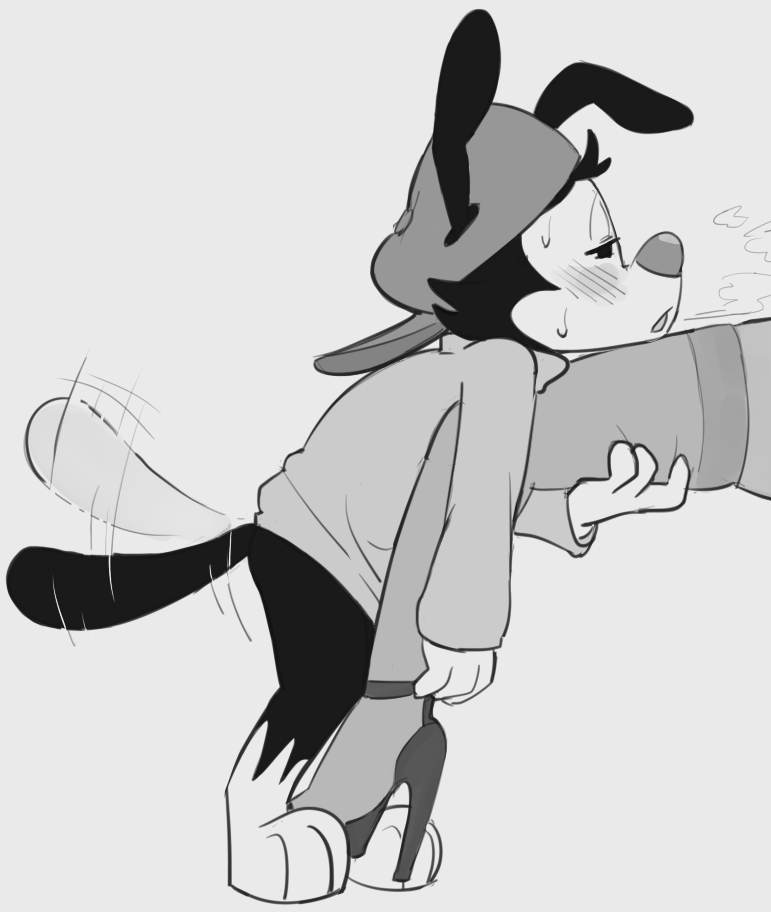 ambiguous_gender anthro bottomless clothed clothing duo footwear hat headgear headwear high_heels leg_humping male male/ambiguous shoes solo_focus anonymous_artist animaniacs warner_brothers wakko_warner mammal monochrome