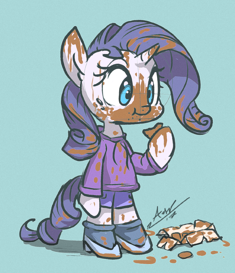 blue_eyes candy chocolate dessert female food hair horn messy messy_eater misleading_thumbnail purple_hair purple_tail semi-anthro solo tail text assasinmonkey friendship_is_magic hasbro my_little_pony mythology rarity_(mlp) equid equine mammal mythological_creature mythological_equine unicorn 2017 signature