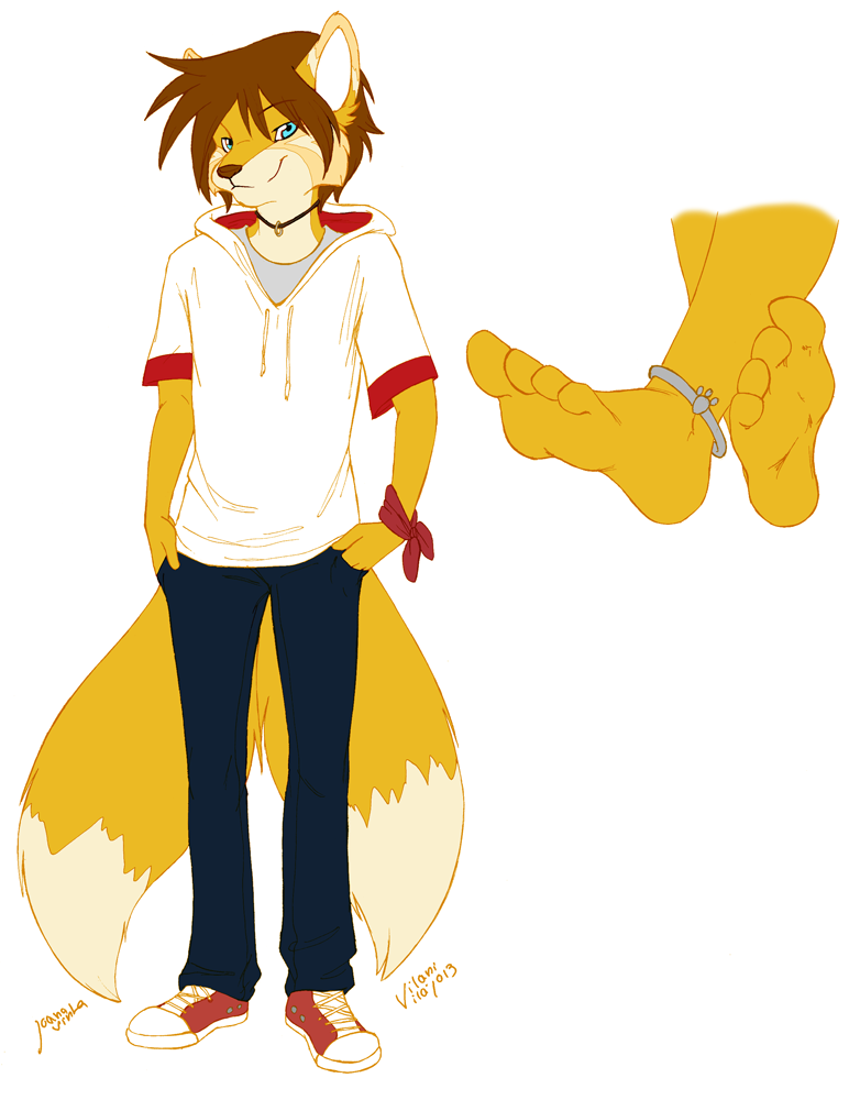 anklet anthro biped blue_eyes brown_hair clothed clothing hair hoodie jewelry looking_at_viewer male multi_tail necklace simple_background smile solo standing tail topwear white_background conditional_dnp vilani ashura_(character) canid canine fox mammal 2013