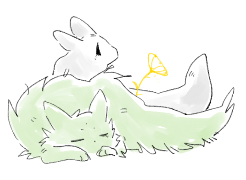 ambiguous_feral ambiguous_gender black_eyes duo eyes_closed feral flower fluffy fur green_body green_ears green_fur green_tail kemono lying monotone_body monotone_fur mouthless on_front plant side_view sleeping tail white_body white_ears white_fur white_tail rwdz rain_world videocult saint_(rain_world) survivor_(rain_world) mammal slugcat 2024 colored digital_drawing_(artwork) digital_media_(artwork) full-length_portrait portrait