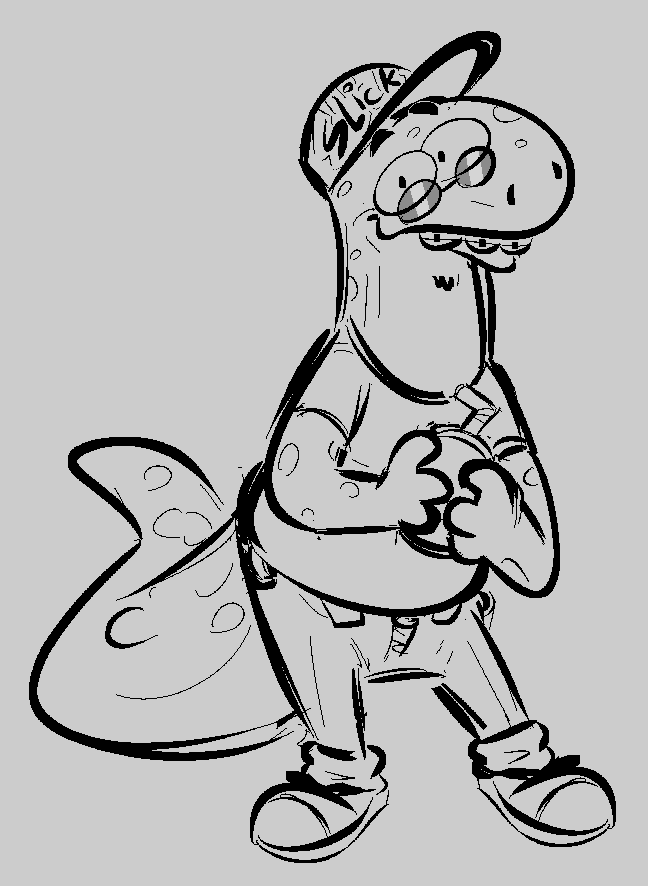 anthro braces clothing eyewear footwear glasses hat headgear headwear male mate_(beverage) shirt shoes sneakers solo tail tongue tongue_out topwear the-alfie-incorporated sebastian_(the-alfie-incorporated) amphibian salamander monochrome sketch