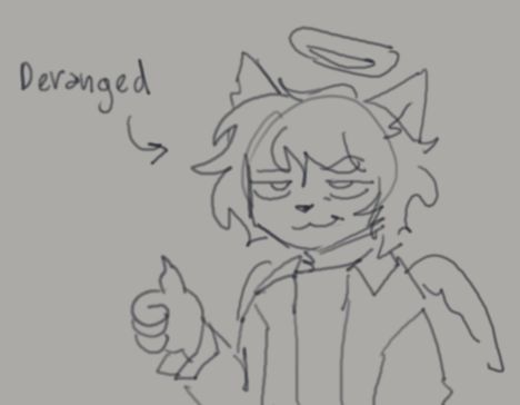 anthro arrow_sign claws clothed clothing feathers finger_claws halo human_hair male smug_face solo text angxlmeat domestic_cat felid feline felis mammal low_res meme