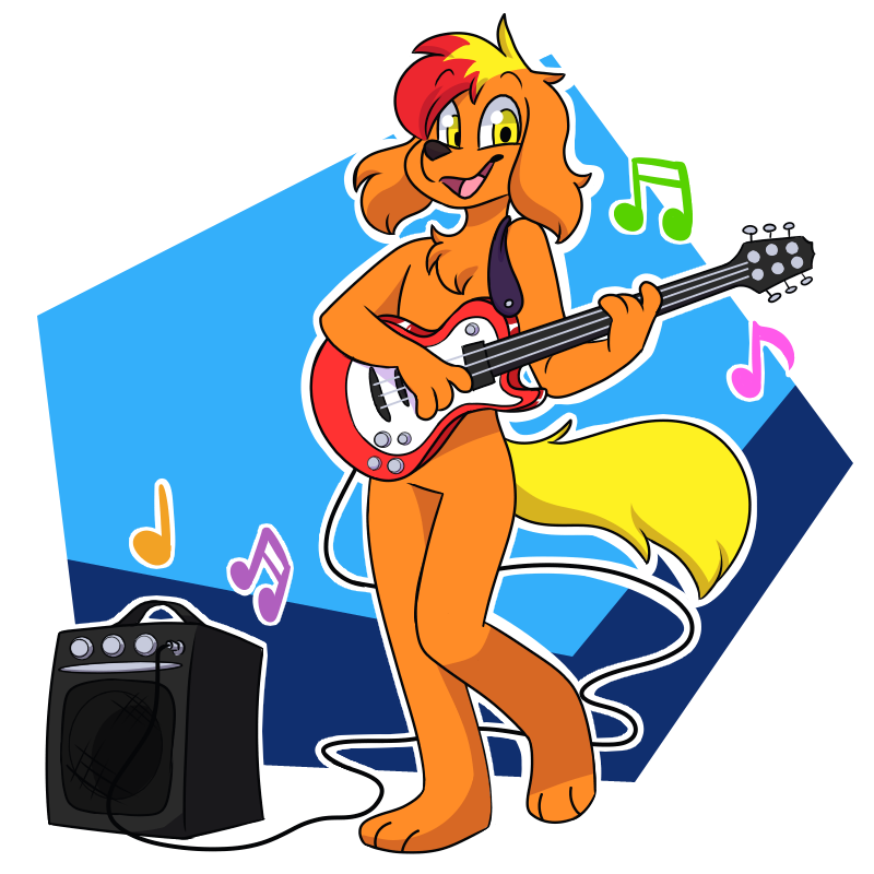 amplifier anthro black_nose blonde_hair blue_background fur guitar hair male musical_instrument musical_note musical_symbol orange_body orange_fur playing_guitar playing_music plucked_string_instrument simple_background smile solo standing string_instrument symbol tail white_background yellow_tail ziggy_fox les_paul canid canine canis domestic_dog mammal 1:1 2019 digital_media_(artwork)