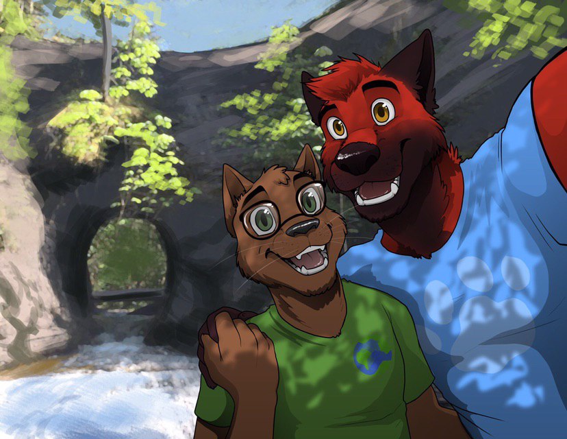 adventure anthro duo eyewear glasses male photo posing_for_picture scenery selfie jackaloo blaze_wolf jesse_cat canid canine canis domestic_cat felid feline felis mammal wolf 2019