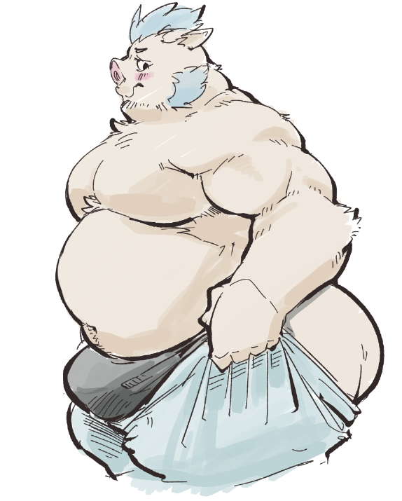 anthro belly biceps big_butt blush bottomwear bulge butt clothing male musclegut muscular muscular_arms obese obese_male overweight overweight_male pants pecs pulling_up_pants side_view snout solo underwear exe_exem lifewonders meme_clothing tight_pants_(meme) tokyo_afterschool_summoners ganglie_(tas) mammal suid suina sus_(pig) wild_boar 2023 meme portrait three-quarter_portrait