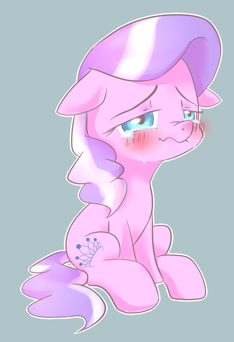 blue_eyes blush bodily_fluids crying cutie_mark female feral frown fur hair long_hair multicolored_hair simple_background sitting solo tears two_tone_hair young young_feral aosion friendship_is_magic hasbro my_little_pony diamond_tiara_(mlp) earth_pony equid equine horse mammal pony