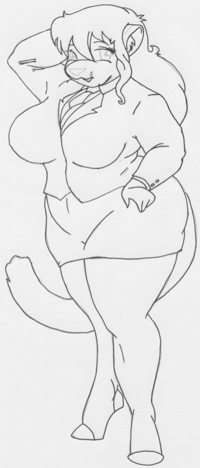 anthro big_breasts big_butt bottomwear breast_expansion breasts businesswear butt clothed clothing expansion female hair hand_behind_head hand_on_hip legwear necktie office_clothing open_mouth overweight overweight_anthro overweight_female skirt solo stockings thick_thighs weight_gain danellz kathy_(danellz) felid lion mammal pantherine 2009 monochrome sketch traditional_media_(artwork)