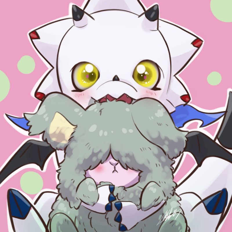 anthro black_claws blush claws duo feral feralized fur grey_body grey_fur hair hair_over_eyes horn hug kerchief long_ears male white_body yellow_eyes yuri_arisato bandai_namco digimon digimon_ghost_game angoramon_(ghost_game) gammamon_(ghost_game) angoramon ceratopsian digimon_(species) dinosaur gammamon lagomorph leporid mammal ornithischian prehistoric_species rabbit reptile scalie triceratops 1:1