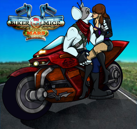 anthro boots bright broadcast clothed clothing desert duo female footwear high_heeled_boots high_heels human_on_anthro interspecies kissing male male/female motorcycle outside road shoes sky syndication vehicle geminidragon biker_mice_from_mars harley_davidson charlene_davidson vinnie_(bmfm) human mammal mouse murid murine rodent