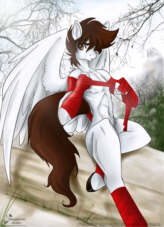 anthro feathered_wings feathers femboy male ribbons solo tail wings peritian mythology saint_seiya toei_animation equid equine mammal mythological_creature mythological_equine pegasus