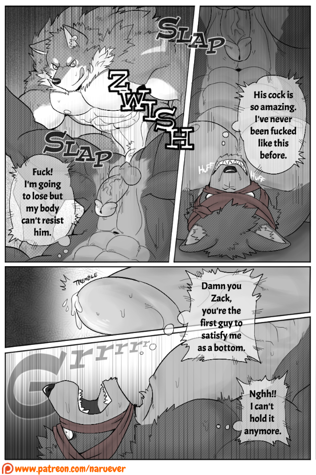 abs anal anal_penetration anthro biceps big_muscles duo fur male male/male muscular muscular_male nipples patreon_logo patreon_username pecs penetration profanity text naruever patreon ravager_(naruever) zack_(naruever) canid canine canis mammal wolf 2017 2:3 comic english_text greyscale monochrome url