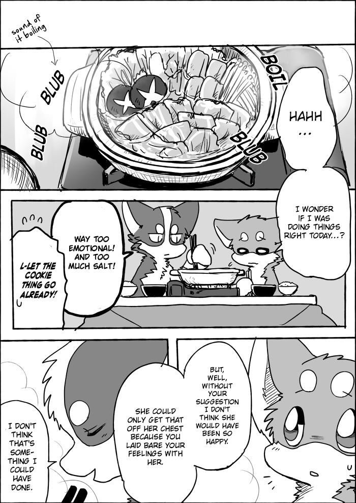 feral food semi-anthro text ayaka kyappy shibeta canid canine canis domestic_dog husky mammal nordic_sled_dog shiba_inu spitz comic english_text monochrome