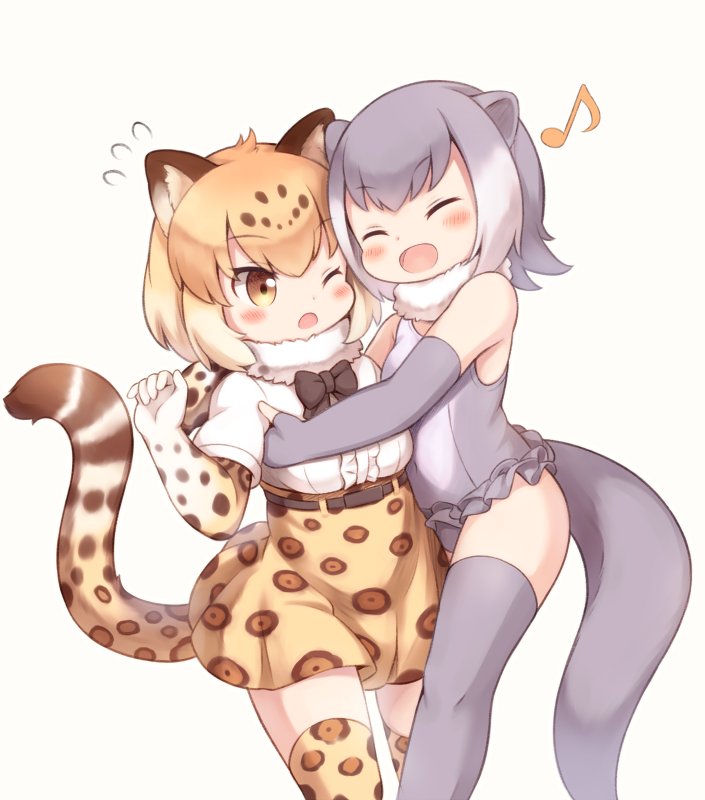 adolescent breasts clothed clothing duo female fur happy hug inner_ear_fluff markings musical_note musical_symbol one_eye_closed open_mouth simple_background spots spotted_body spotted_fur swimwear symbol tuft white_background young lycanm2 kemono_friends asian_small-clawed_otter_(kemono_friends) jaguar_(kemono_friends) animal_humanoid felid felid_humanoid humanoid jaguar_humanoid mammal mammal_humanoid mustelid mustelid_humanoid otter otter_humanoid pantherine pantherine_humanoid