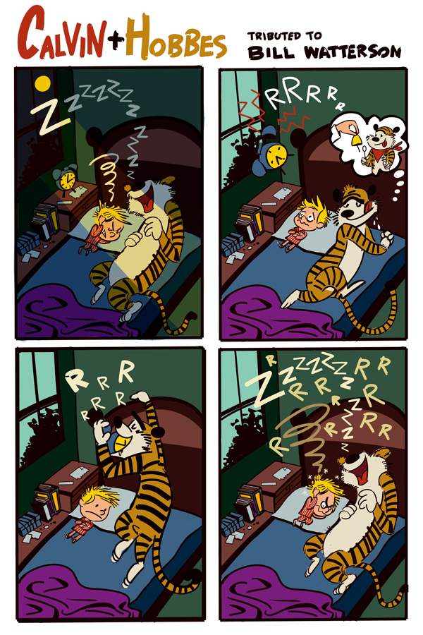 alarm_clock anthro bed clock countershading different_sound_effects duo eating eyes_closed furniture humor male morning night noisy ringing sleeping snoring sound_effects stripes tail vowelless vowelless_sound_effect zzz galgard calvin_and_hobbes calvin_(calvin_and_hobbes) hobbes felid human mammal pantherine tiger 2:3 comic