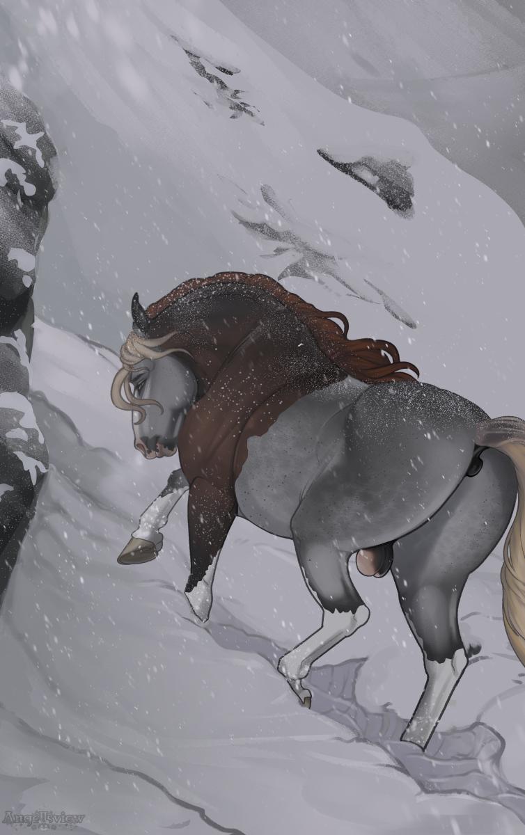 anatomically_correct anatomically_correct_anus anus balls blizzard_(weather) equine_anus eyebrows facial_markings feral genitals hair head_markings hooves male markings multicolored_body multicolored_hair outside puffy_anus raised_leg raised_tail snow solo tail tail_anus two_tone_balls two_tone_hair yellow_tail angellsview3 conditional_dnp everret_(angellsview3) equid equine horse mammal 2024 digital_media_(artwork) hi_res watermark