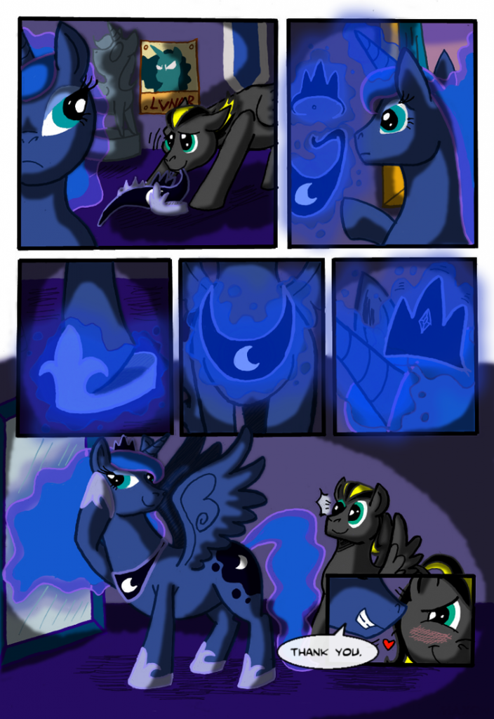 armor bedroom black_body black_fur blue_body blue_eyes blue_fur blue_hair cutie_mark feathered_wings feathers female feral fur guard hair horn inside magic male quadruped tail wings flightless friendship_is_magic hasbro my_little_pony mythology cielo_rey fan_character princess_luna_(mlp) equid equine mammal mythological_creature mythological_equine pegasus winged_unicorn comic