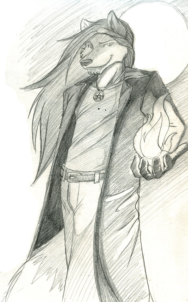 anthro biped clothed clothing coat fire hair jewelry long_hair magic male necklace occult_symbol pentacle pentacle_necklace pentagram solo standing symbol topwear sapphwolf faolan canid canine canis mammal wolf graphite_(artwork) greyscale monochrome portrait three-quarter_portrait traditional_media_(artwork)