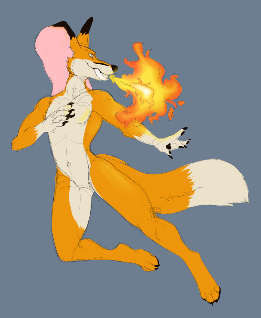 anthro big_tail breath_powers elemental_manipulation fire fire_breathing fire_manipulation fur male nude paws simple_background solo tail tusks tomocreations tripwire_(character) canid canine elephant elephantid fox hybrid mammal pholidine porcupine proboscidean rodent