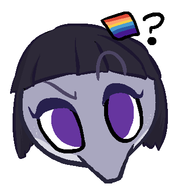 anthro black_hair eyelashes female grey_body hair lgbt_pride pride_colors purple_eyes question_mark rainbow_flag rainbow_pride_flag rainbow_symbol solo jzera28 cavemanon_studios snoot_game daniela_sanchez fan_character fish marine shark low_res meme trans_(lore) trans_woman_(lore)