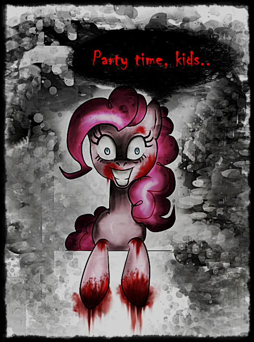 blood bodily_fluids creepy female feral fur grin insane murder_face nightmare_fuel party_time pink_body pink_fur quadruped rape_face red_text smile solo text jazzy90 cupcakes_(mlp_fanfic) friendship_is_magic hasbro my_little_pony pinkie_pie_(mlp) earth_pony equid equine horse mammal pony 2012 english_text